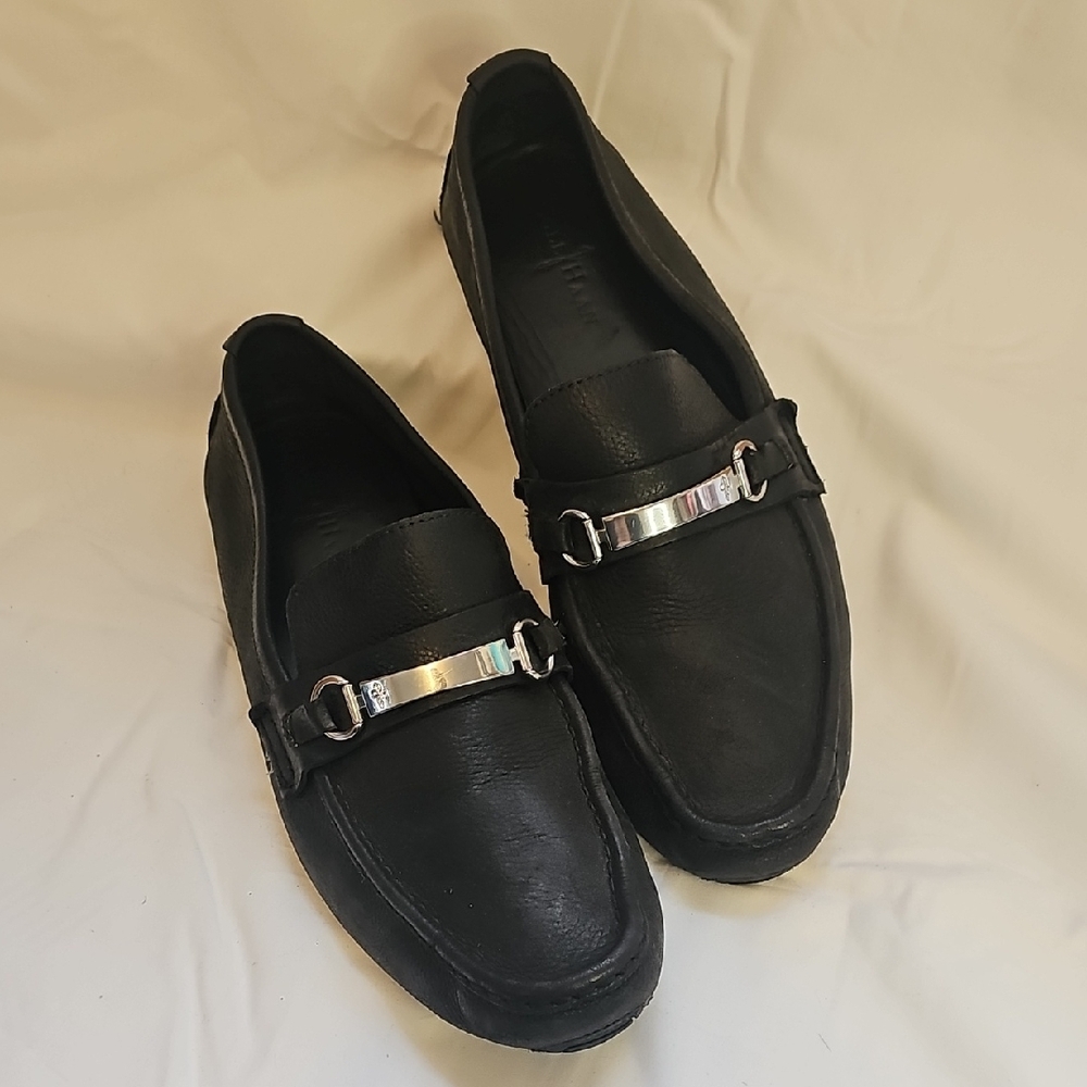 Cole Haan Black and Silver Slip-On Loafers with Sleek Design